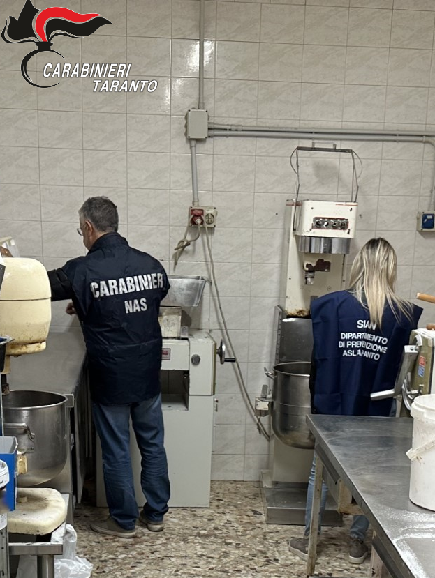 NAS di Taranto: sospeso un panificio per gravi inadempienze, sequestrati alimenti
